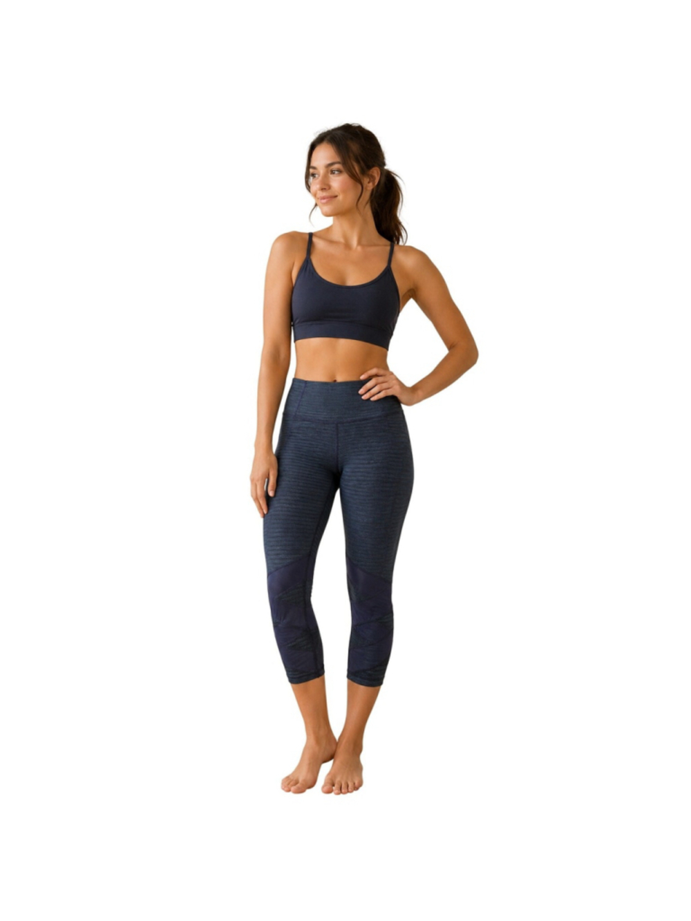 Athleta navy blue textured lace leggings sz S stretch active performance 3/4